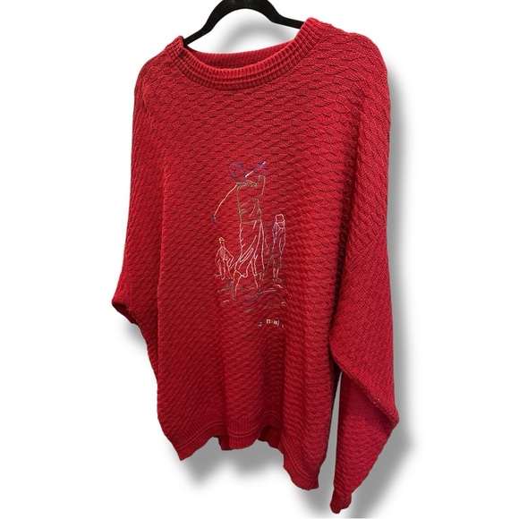 Vintage Scottish Isle by Bernette Golf Sweater 100% Cotton USA XL - Picture 1 of 6